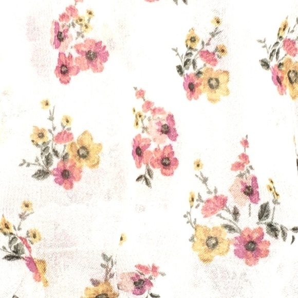 Chiffon White Floral Mock Neck Blouse with Puff Poet Sleeves & Gathered Waist, S - Picture 7 of 7